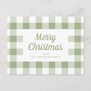 Moderne Salbeigrüne Karierte Weihnachten Postkarte