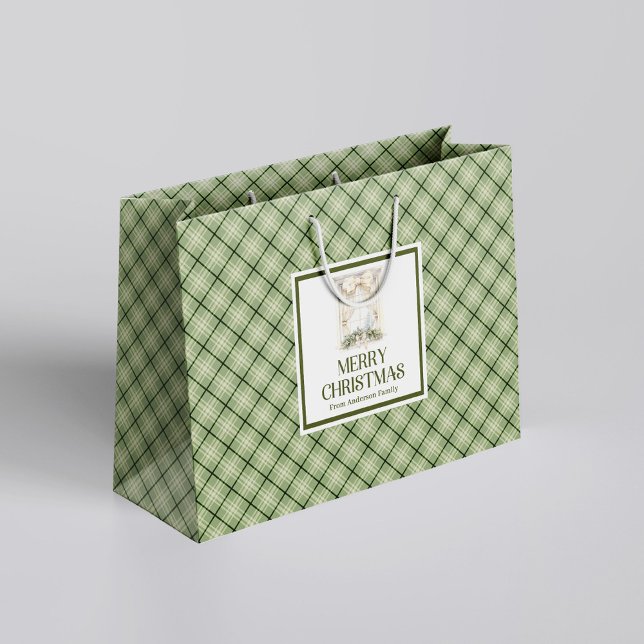 Moderne Salbeigrüne Minimale Weihnachts-Geschenktü Große Geschenktüte (Modern Sage Green Minimal Christmas Gift Bag Scrip)