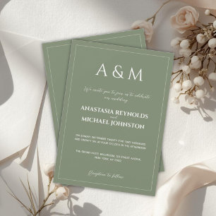 Moderne salbeigrüne minimalistische Hochzeit Einladung
