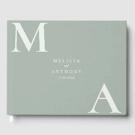 Moderne Salbeigrüne Minimalistische Hochzeit Gästebuch
