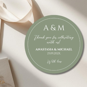 Moderne salbeigrüne minimalistische Hochzeit Runder Aufkleber