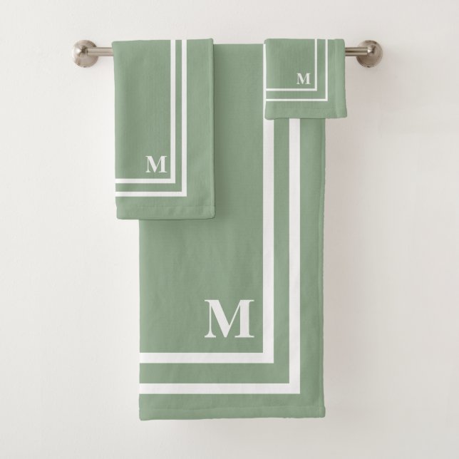 Moderne Salbeigrüne Monogramm Badhandtuch Set (Insitu)