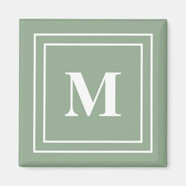 Moderne Salbeigrüne Monogramm Magnet (Vorne)