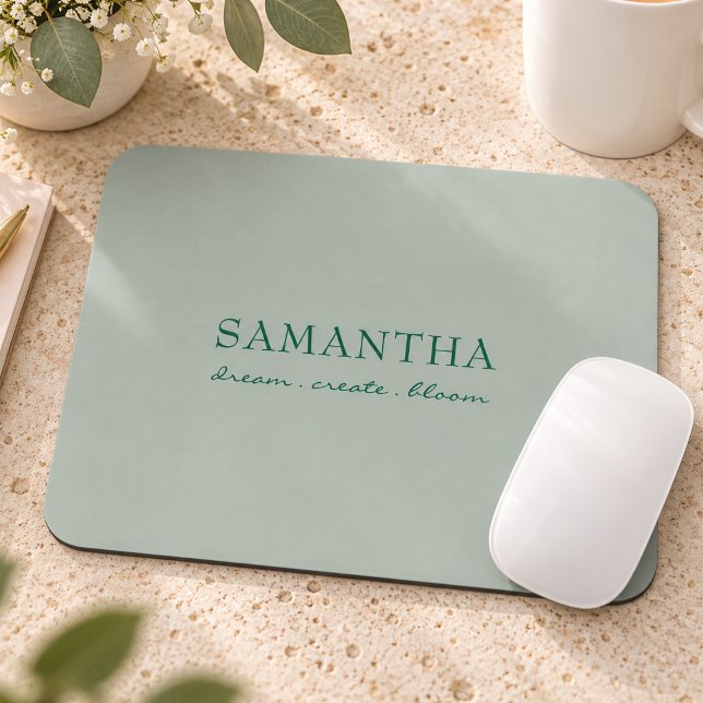 Moderne Salbeigrüne Name Positive Zitat Mousepad (Von Creator hochgeladen)