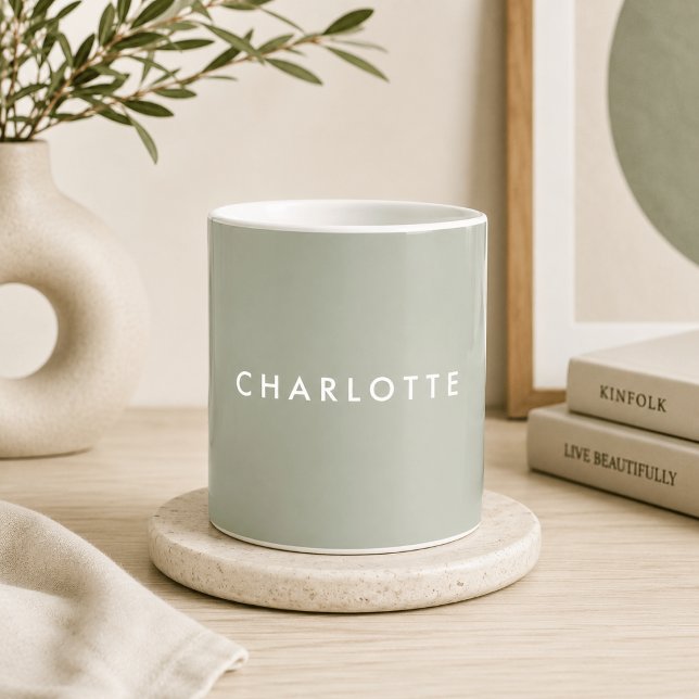 Moderne Salbeigrüne Personalisierte Namens-Tasse Kaffeetasse (Von Creator hochgeladen)