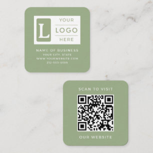 Moderne Salbeigrüne QR-Code Minimalistisches benut Quadratische Visitenkarte