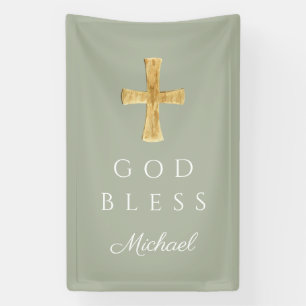 Moderne Salbeigrüne Religiöse Kreuz Gott Segne Banner