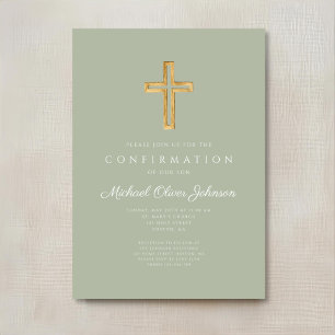 Moderne Salbeigrüne Religiöse Kreuz-Konfirmation Einladung