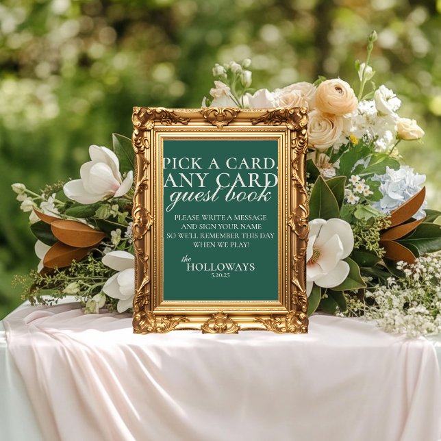 Moderne Salbeigrüne Spielkarten-Hochzeitsgästebuch Poster (Modern Sage Green Playing Card Wedding Guest Book)