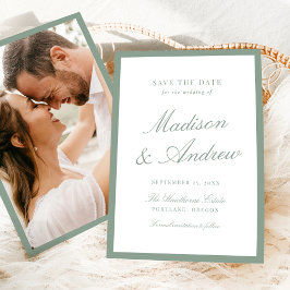 Moderne Salbeigrüne Umrandung Foto-Hochzeit Save The Date