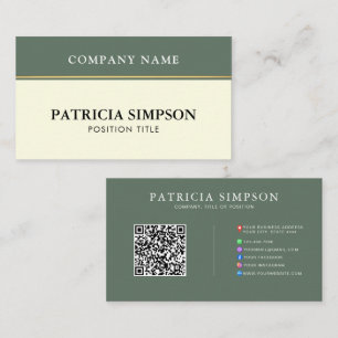 Moderne Salbeigrüne und Beige-Creme-QR-Code-Vorlag Visitenkarte
