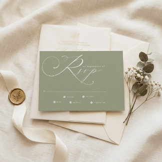 Moderne Salbeigrüne und Weiße Einfache Hochzeit RSVP Karte
