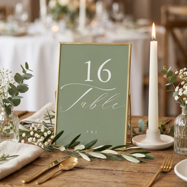 Moderne Salbeigrüne und Weiße Einfache Hochzeit Tischnummer (Von Creator hochgeladen)