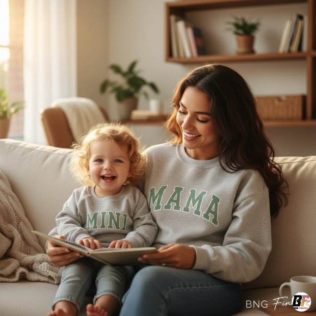 Moderne Salbeigrüne Varsity-Mama Minimalistische M Sweatshirt (Von Creator hochgeladen)