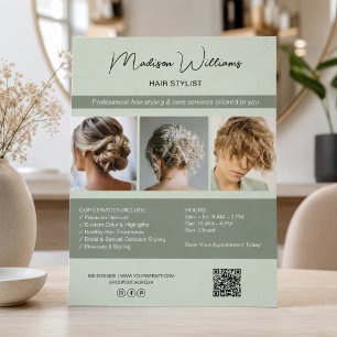 Moderne Salon-Frisurenservice QR Sage Green Flyer