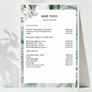 Moderne Salon Watercolor Tropenpreisliste Poster