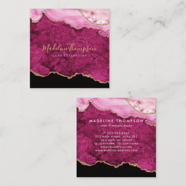 Moderne Samt-Rosa-Marmor-Achat-Geode Quadratische Visitenkarte (Vorne/Hinten)