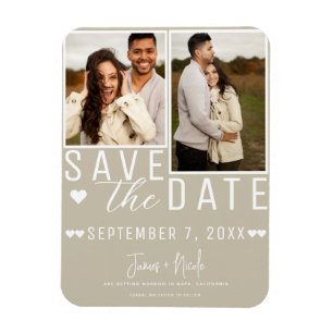 Moderne Sand-Beige Save the Date 2-Foto-Hochzeit Magnet