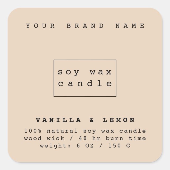 Moderne sandige Bräunungskerze Quadratischer Aufkleber (Vorderseite)