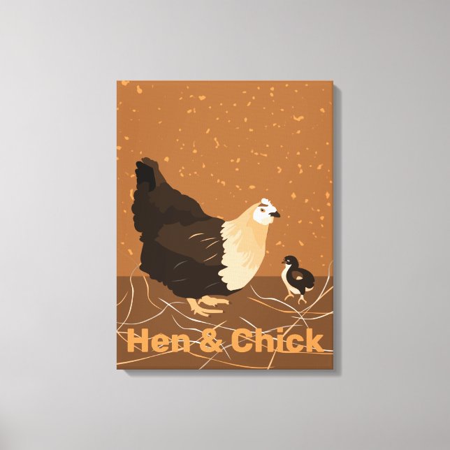 Moderne Sandy-orange Hen & Chick Kitchen Leinwanddruck (Vorderseite)