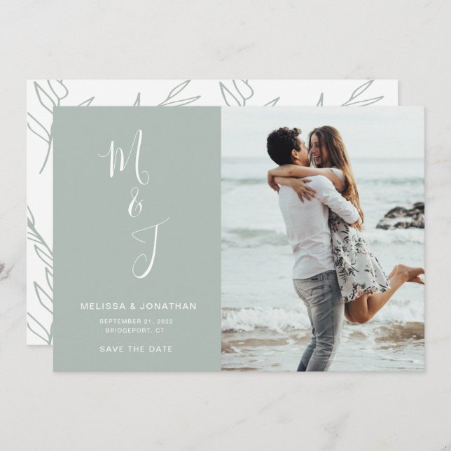 Moderne sanfte botanische Hochzeit rettet das Datu Save The Date (Vorne/Hinten)