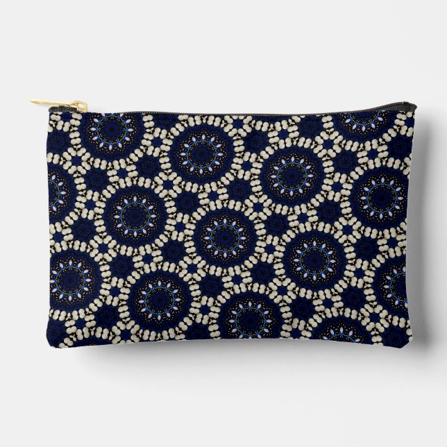 Moderne Sapphire & Pearls Abstrakt Dot Art Zubehörtasche (Vorderseite)