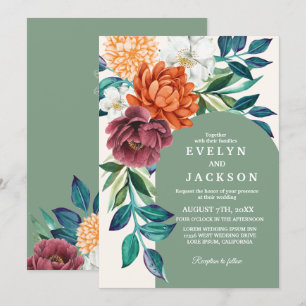 Moderne, sattelgrüne Aquarellblume Hochzeit im Her Einladung
