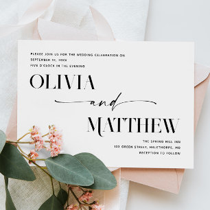 Moderne, saubere minimalistische Foto Hochzeit + Q Einladung