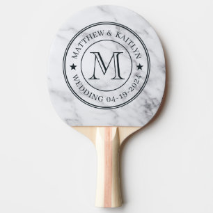Moderne saubere weiße Marmor-Hochzeits-Monogramm-S Tischtennis Schläger