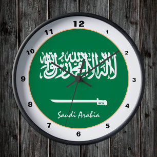 Moderne saudische Flagge, Saudi-Arabien Zuhause /  Runde Wanduhr