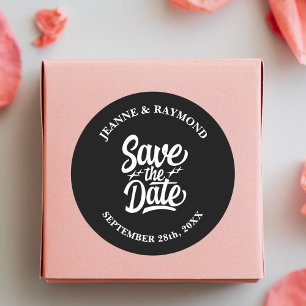 Moderne Save the Date Black Wedding Ankündigung Runder Aufkleber