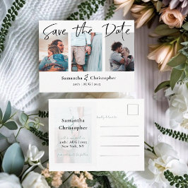 Moderne Save the Date Elegante Script Foto Collage Ankündigungspostkarte