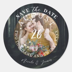 Moderne Save-the-Date-Foto-Bild-Hochzeit Runder Aufkleber
