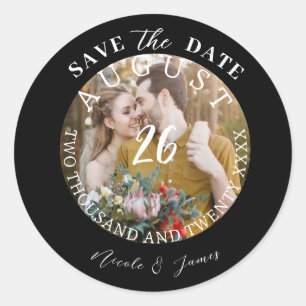 Moderne Save the Date Foto-Hochzeit Runder Aufkleber
