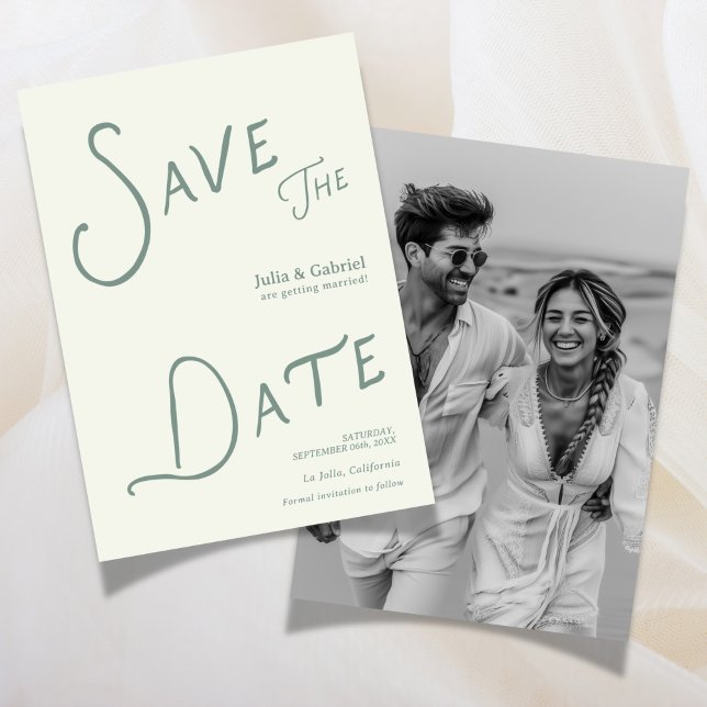 Moderne Save The Date Foto Sagegrün Einladung (Modern Save The Date Photo sage green Invitation)