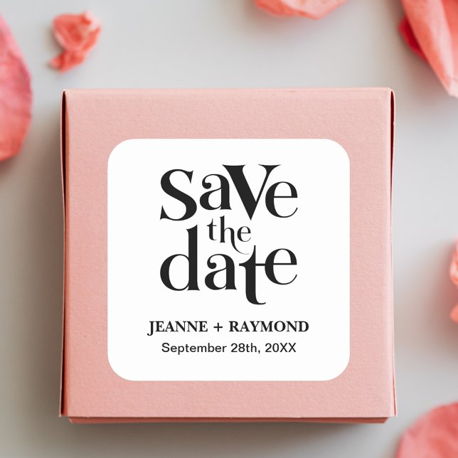 Moderne Save the Date Hochzeitserklärung Quadratischer Aufkleber (Von Creator hochgeladen)