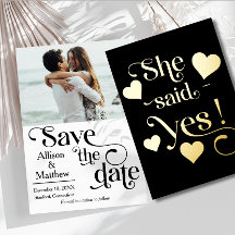 Moderne Save-the-Date-Karte mit Foto - Sie hat Ja