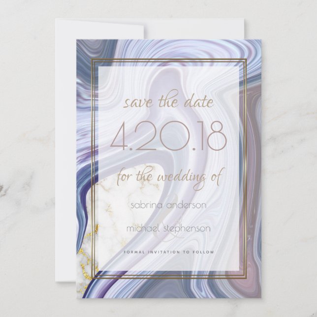 Moderne Save the Date marbleisierte Lila Rose Agat (Vorderseite)