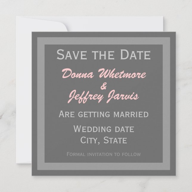 Moderne Save the Date Mitteilung - Grau u. Rosa (Vorderseite)