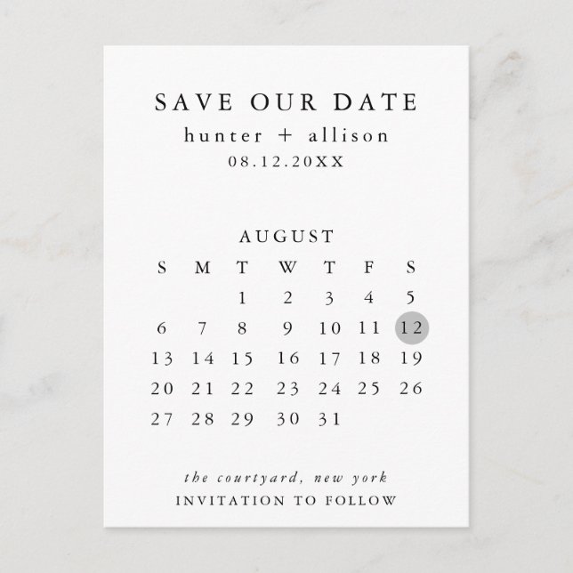Moderne Save the Date Postkarte (Vorderseite)