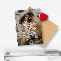 Moderne Save the Date Retro Script Foto Hochzeit