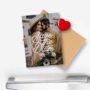 Moderne Save the Date Retro Script Foto Hochzeit Magnet