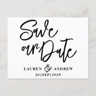 Moderne 'Save the Date' Schwarz-Weiß-Postkarte Postkarte