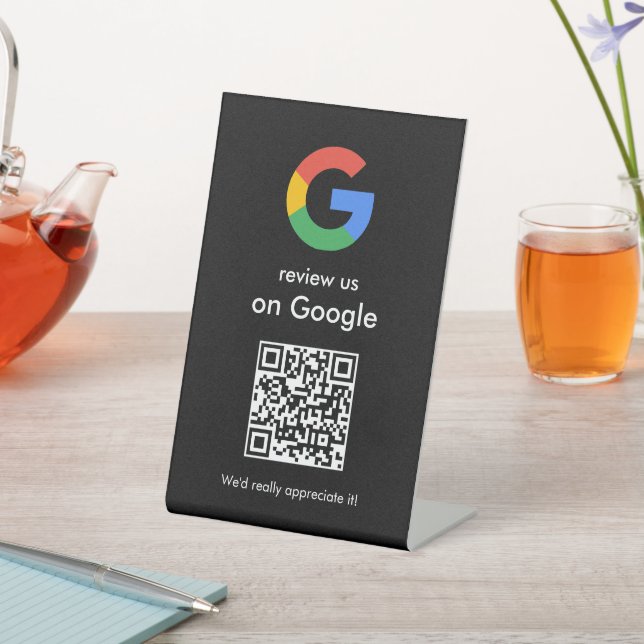 Moderne Scan-to-Review-Google-QR-Code-Geschäftsbes Sockelschild (In SItu)