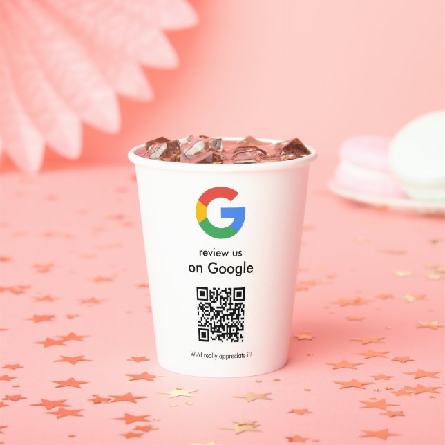 Moderne Scan-to-Review-Google-QR-Code-Geschäftssch Pappbecher (Insitu)