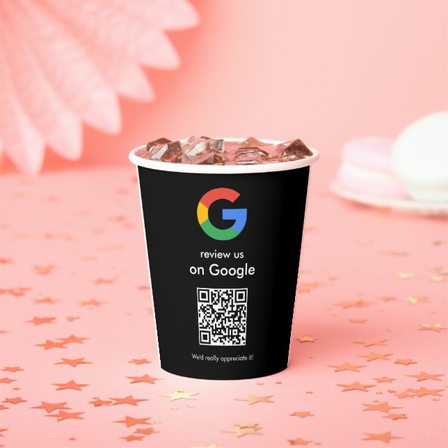 Moderne Scan-to-Review-Google-QR-Code-Geschäftssch Pappbecher (Insitu)