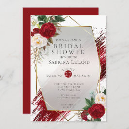 Moderne Scarlet Peonies und Crimson Paint Stroke Einladung