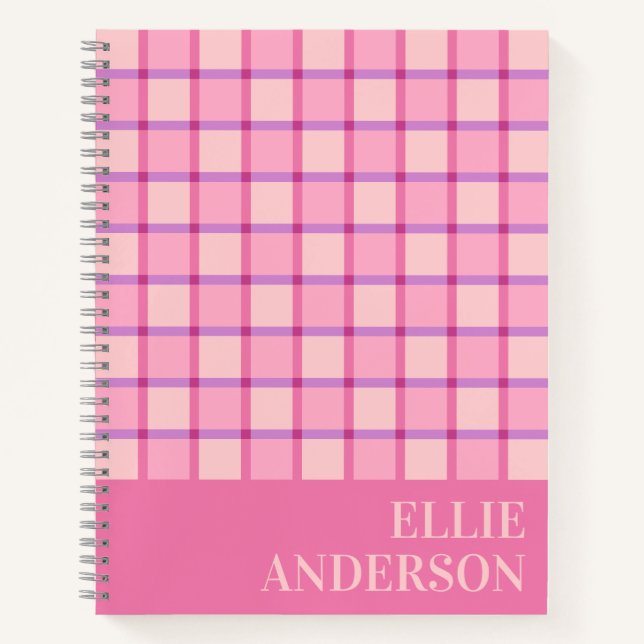 Moderne Schachbrett-Muster Rosa Lila Personalisier Notizbuch (Vorderseite)