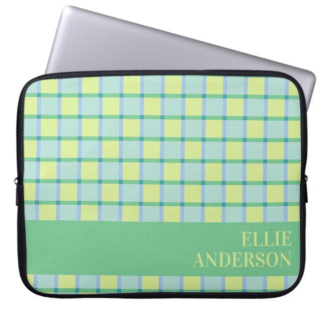 Moderne Schachbrettmuster Blue Green Lime Personal Laptopschutzhülle (Vorderseite)