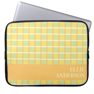 Moderne Schachbrettmuster Grün Gelb Orange Persona Laptopschutzhülle